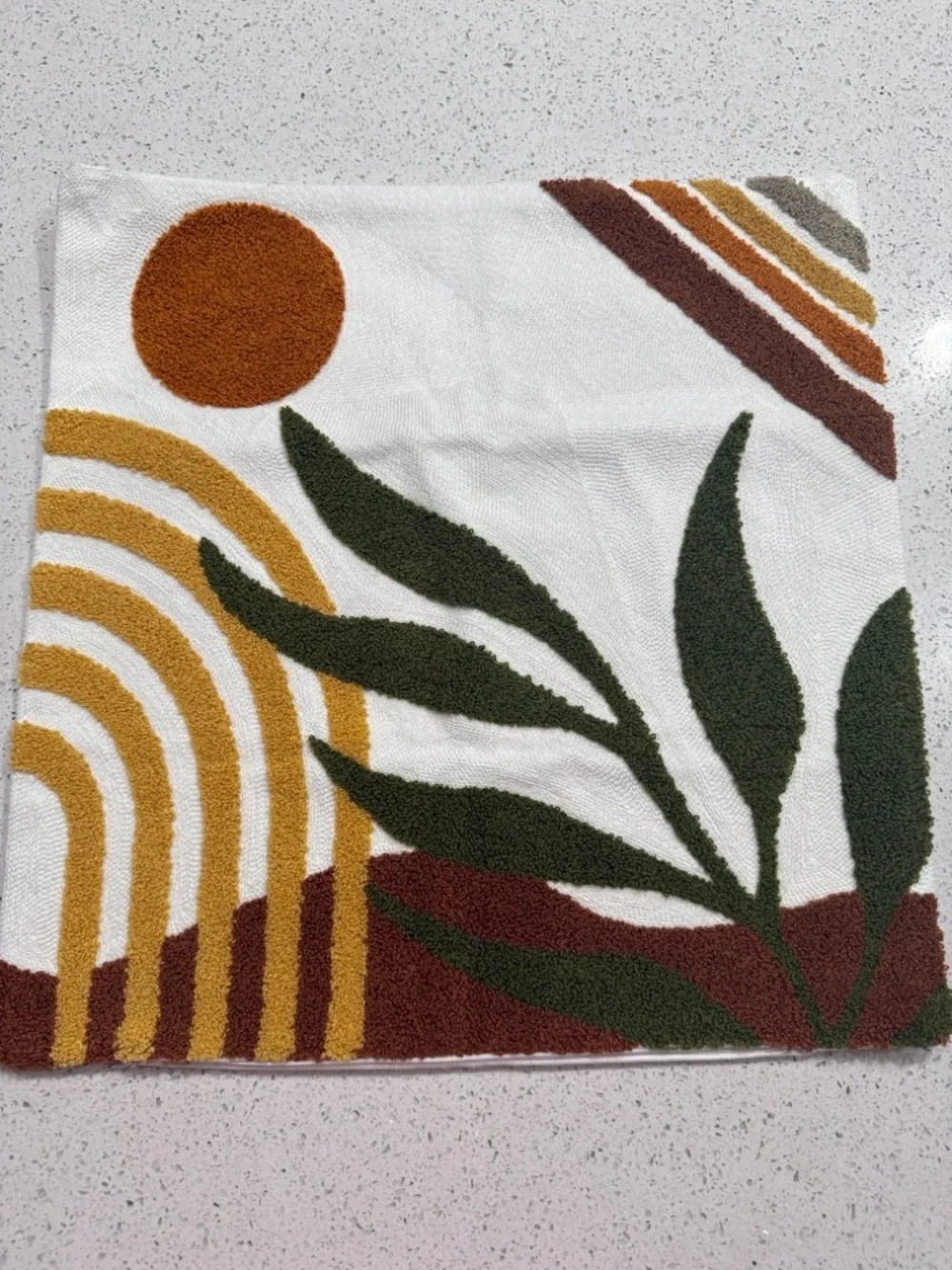 Boho White Pillow Covers With Green Leafs and Mustard accents Set of 2 L2